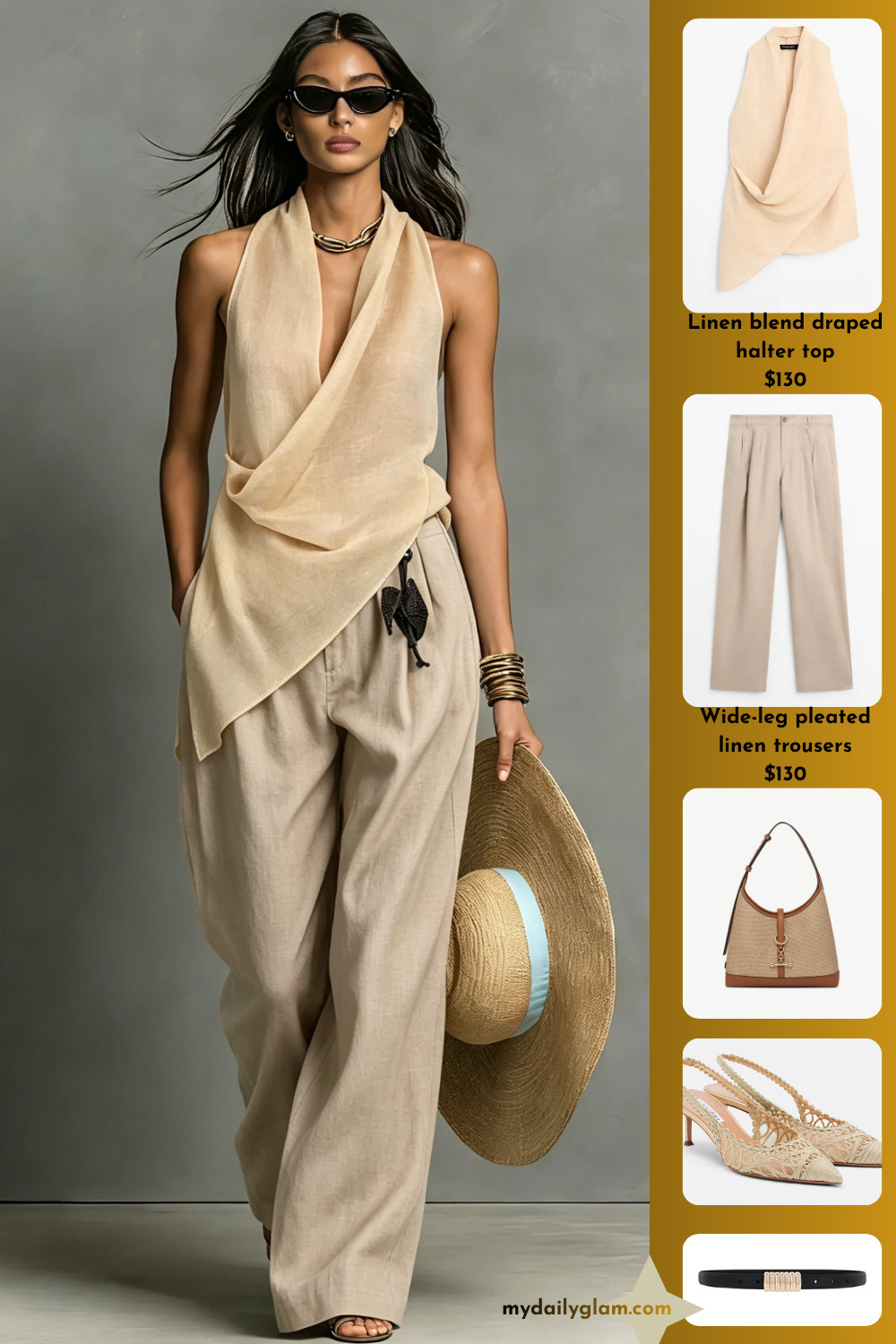 Minimal Summer Earth Tone Two Piece Outfit Cowl Halter Cross Wrap Uneven Hem Linen Camisole & High Waist Relaxed Khaki Linen Wide Leg Pants Capsule Look

#SummerLinenOutfit #MinimalFashion #CapsuleWardrobe
 

 #LTKootd #LTKOver40 #LTKWorkwear