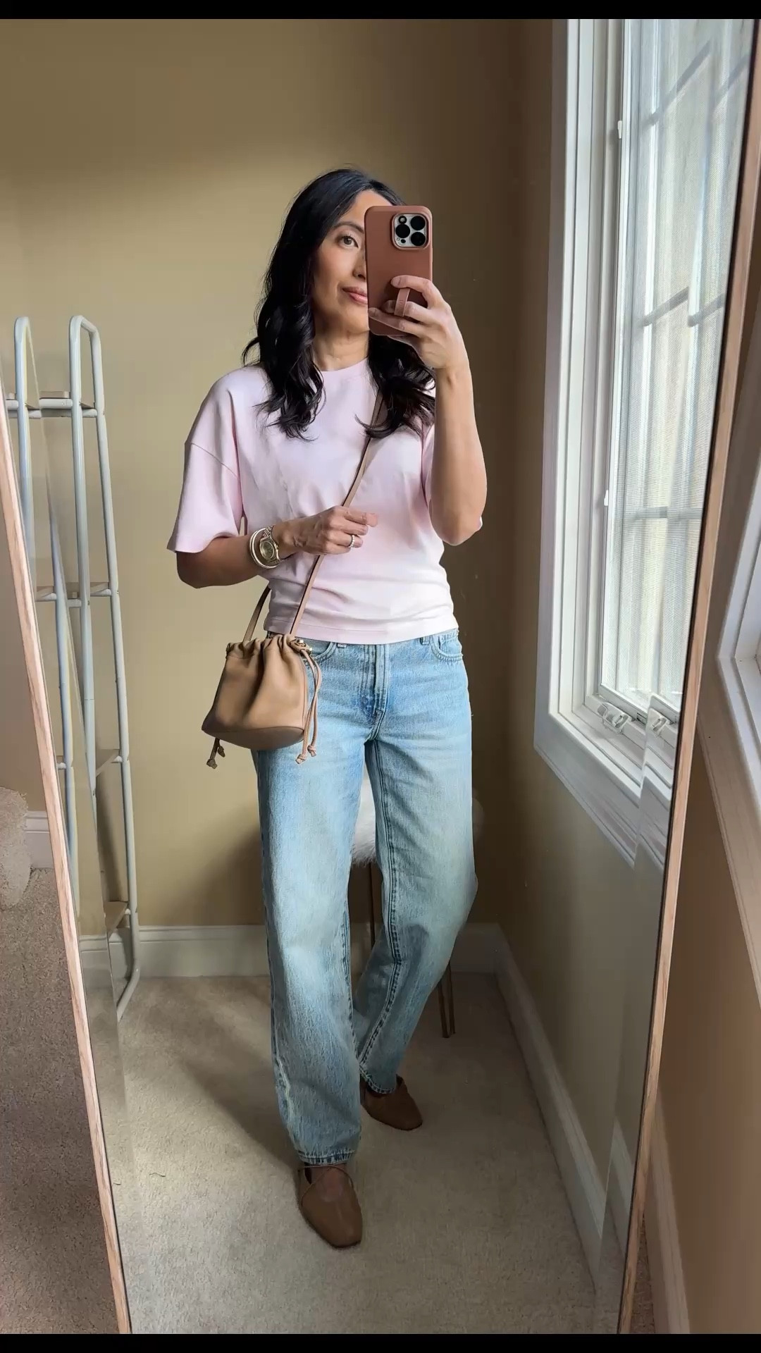 Spring outfits. Straight leg jeans may always be my favorite, but new denim trends are fun too. If you aren’t a big fan of barrel jeans, there are options that are easier to transition to abd feel more current. Bowed straight leg jeans like these from @Pistola Denim are a great option. Here they are styled 3 ways for Spring. I love a good 100% cotton denim jean and this style gives a classic straight leg an updated feel with the slight bow. 
Sizing seems to run big; consider sizing down. Exact light wash with vintage vibe: Bowie. #ad

- Pink top is an elevated t-shirt style with very nice 100% cotton material. I sized up. 
- Dark denim chambray popover top is a good one to pair with light bottoms. True to size. 
- Spring cardigan sweater feels soft. I sized up for room to layer  


#LTKootd #LTKOver40