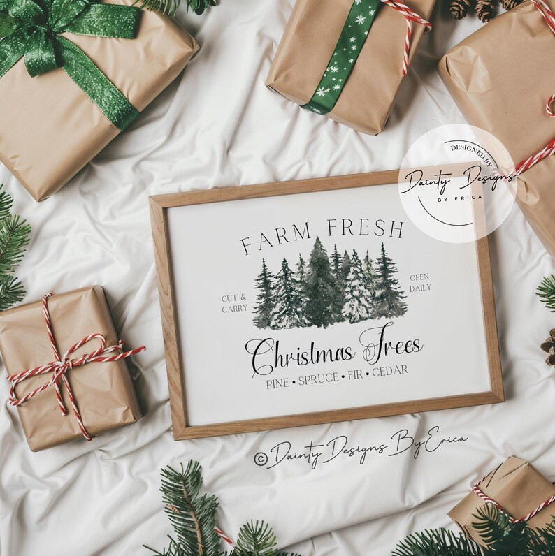 Farm Fresh Christmas Tree Sign, Christmasprintable Wall Art, Christmas Tree Sign, Christmas Print... | Etsy (US)