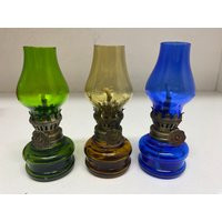 Set Of Three Miniature Oil Lamps - Green Yellow Blue | Etsy (US)