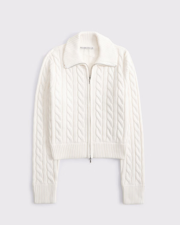 Women's Double Zipper Cable-Knit Cardigan | Women's Tops | Abercrombie.com | Abercrombie & Fitch (US)