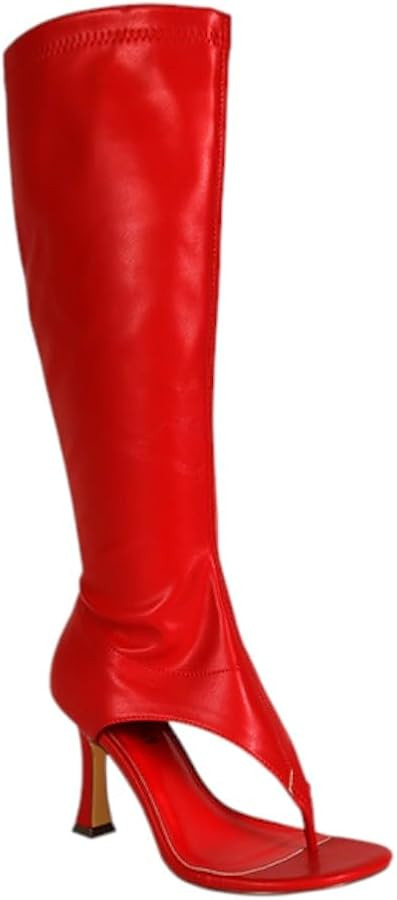 Liliana Women's Open Toe Thong Sandals Knee High Heel Sandal Boots | Amazon (US)