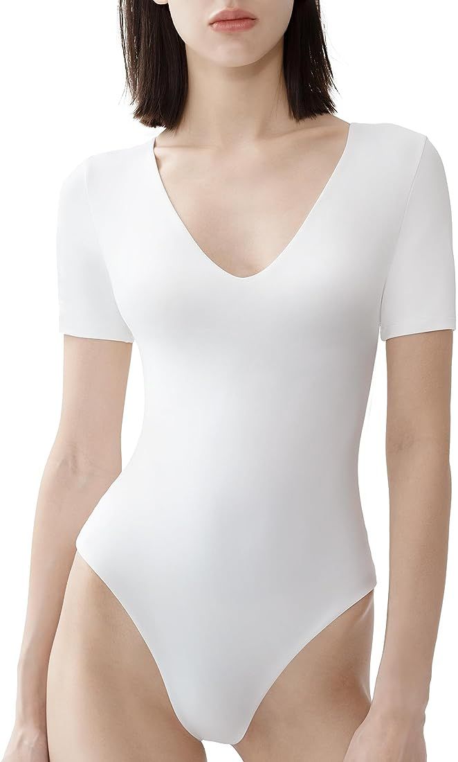 Women's V Neck Short Sleeve Bodysuit Sexy Tops Sharp Collection | Amazon (US)