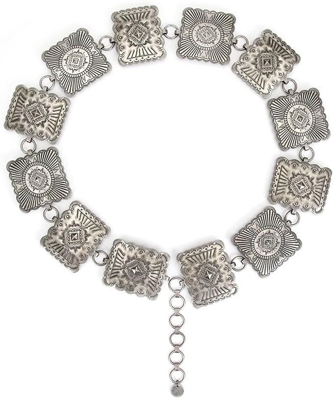 Women's Bronze Antique Silver Square Buckle Chain Belt Adjustable Metal Belt | Amazon (US)