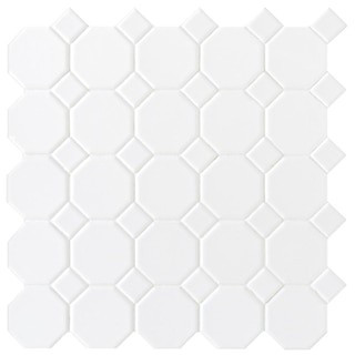 Restore Octagon and Dot Matte White with White Dot 12 in. x 12 in. Glazed Ceramic Mosaic Tile (10 sq. ft./case) | The Home Depot