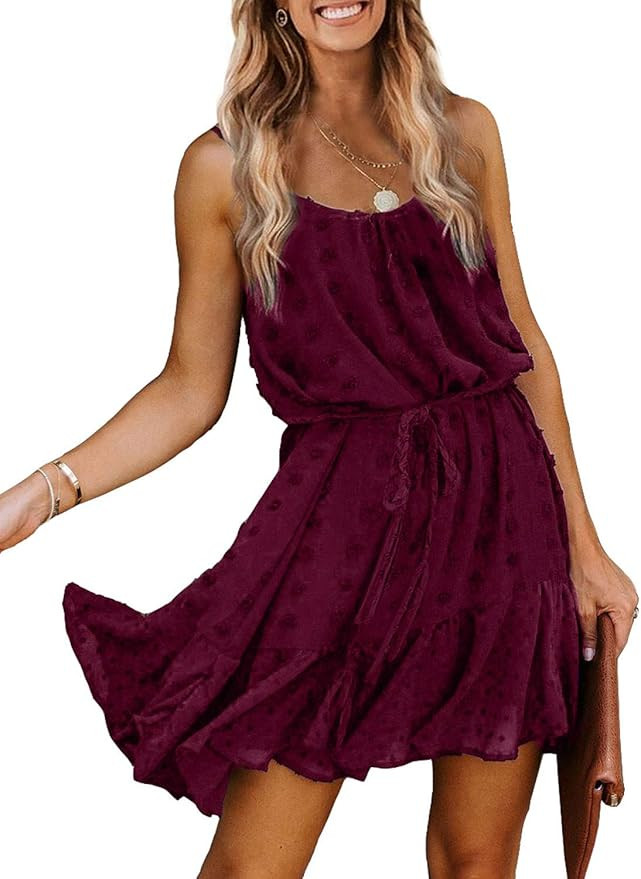 Lovinchic Women's Spaghetti Strap Tied Waist Floral Mini Dress Summer Casual Flowy Dress | Amazon (US)