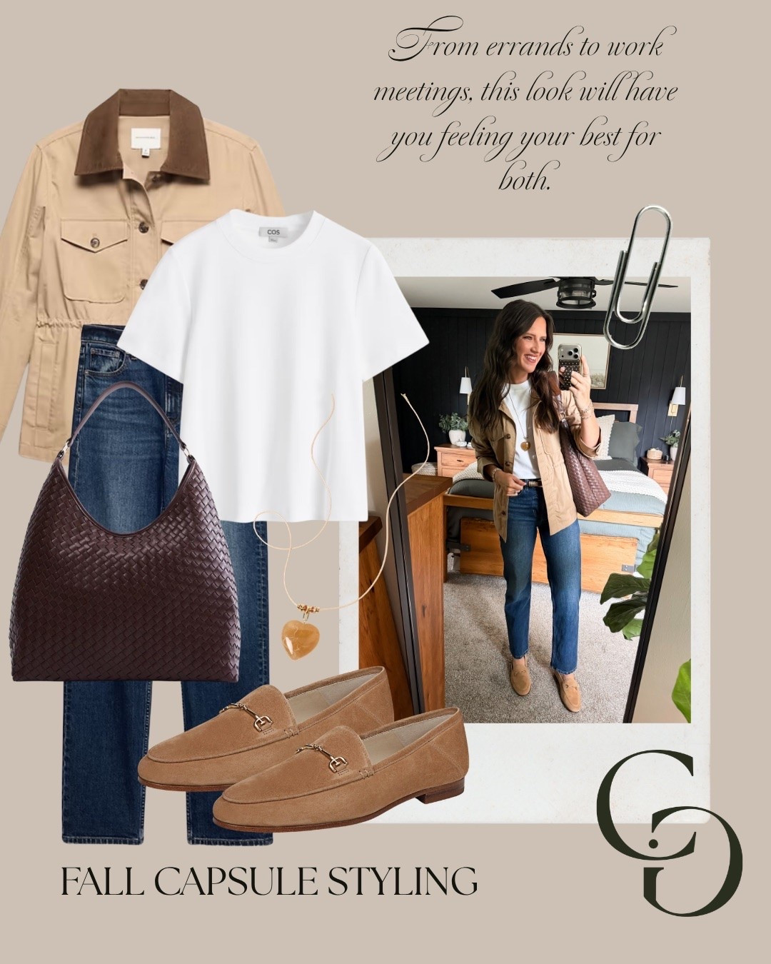 Fall capsule styling 

Tee (small) 
Jacket (medium) 
Jeans (26 regular)