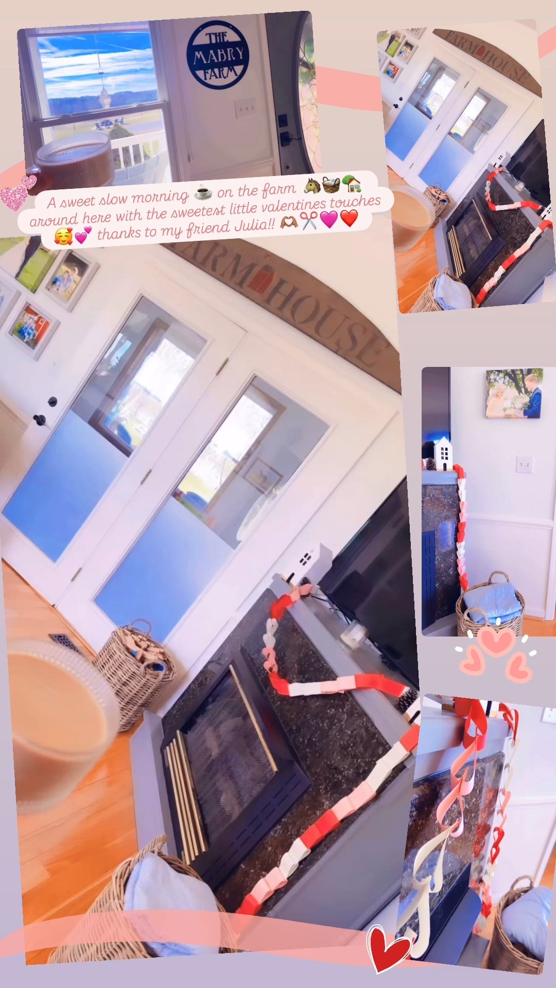 A sweet slow morning ☕️ on the farm 🐴🌾🧺 around here with the sweetest valentines 💘touches 🥰💕 thanks to my friend Julia!! ✂️❤️