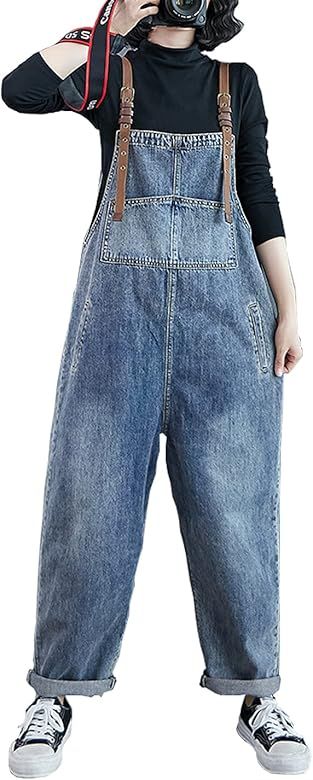 VIEWON Women's Casual Print Denim Overalls Adjustable Straps Loose Baggy Bib Jeans Jumpsuit Rompe... | Amazon (US)
