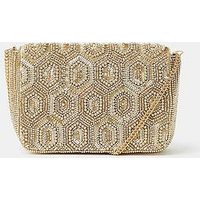 Accessorize Embellished Fold Over Clutch Bag - Gold | Very (UK)