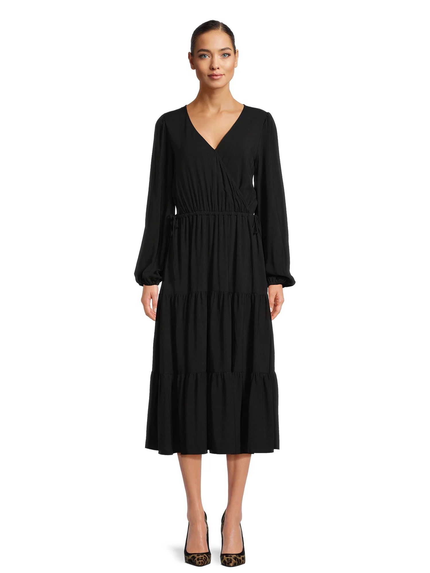 Time and Tru Women's Tiered Side Tie Dress, Sizes XS-XXXL | Walmart (US)