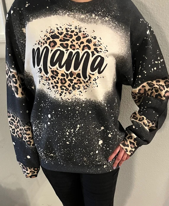 Mama Leopard Bleached Long Sleeve Sweatshirt  Mama Shirt  - Etsy | Etsy (US)