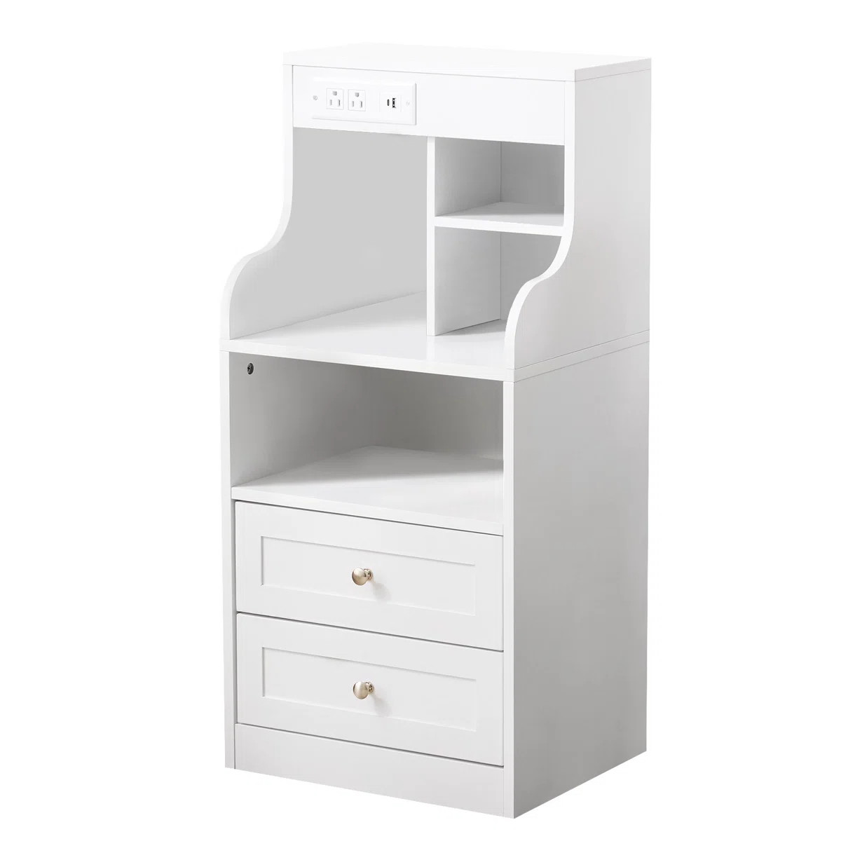 Tall Nightstand With Charging Station And LED Lighting, 2 Drawers | Wayfair North America