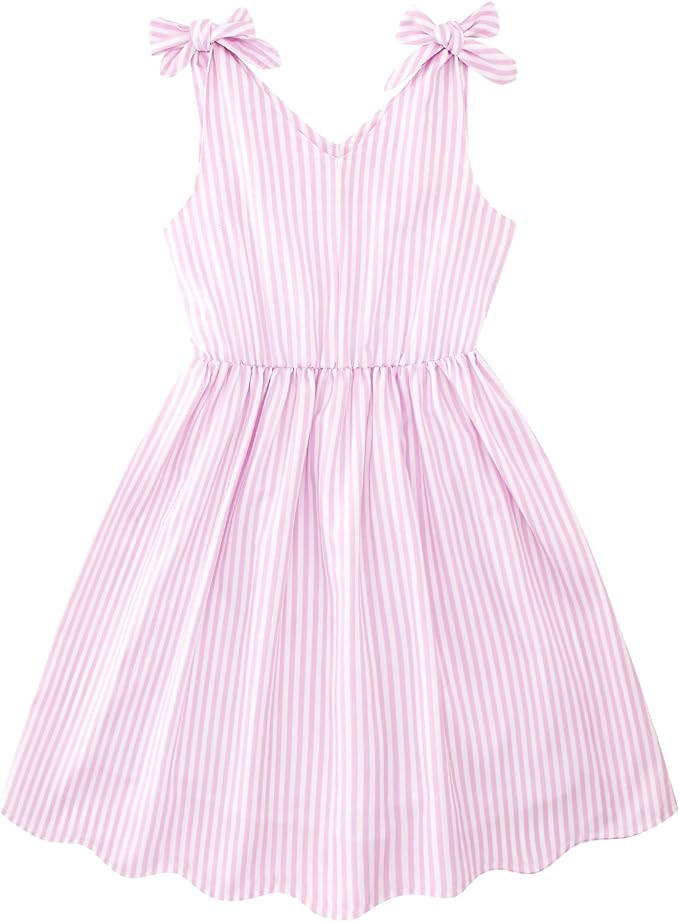 Enlifety 3-10T Girls Dresses Sleeveless Summer Dress Bowknot Strap V Neck Sundress | Amazon (US)