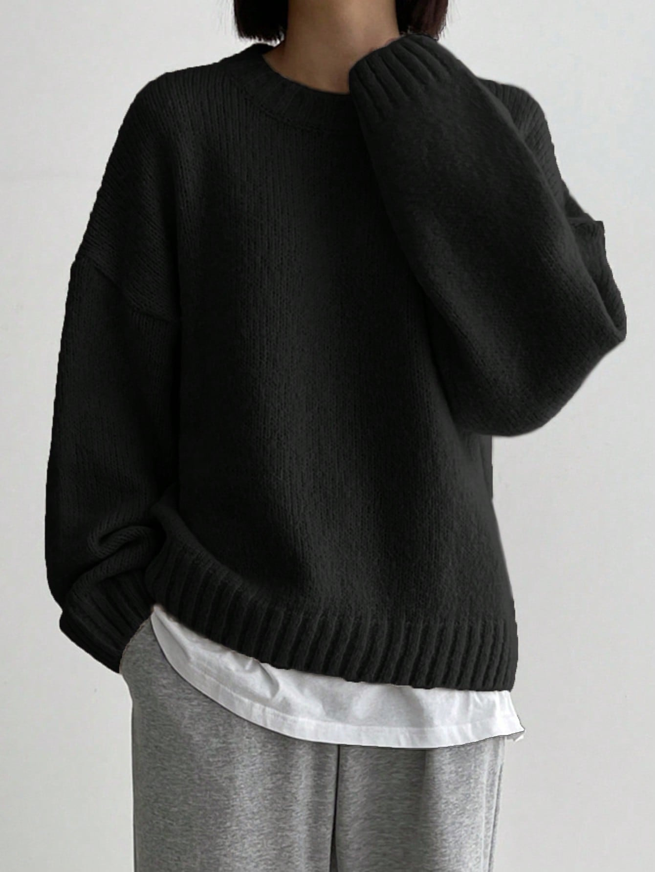 DAZY Solid Color Crew Neck Casual Long Sleeve Sweater | SHEIN USA | SHEIN
