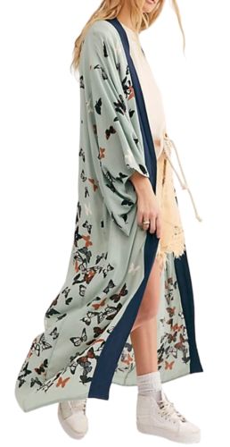 NEW FREE PEOPLE SPANISH MOSS GREEN BUTTERFLY KISSES KIMONO TOP DUSTER ONE SIZE | eBay US