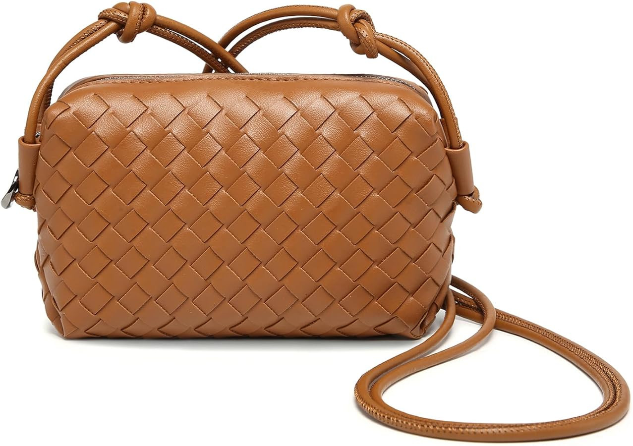 Woven Leather Crossbody Bag,Small Handbag Purse,Mini Crossbody Camera Bag, Light weight,7.4 x 2.7... | Amazon (US)