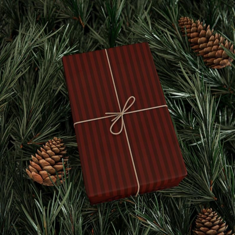 Steinala Burgundy Stripe Wrapping Paper Elegant Deep Red Gift Wrap Roll for Christmas, Weddings, ... | Amazon (US)