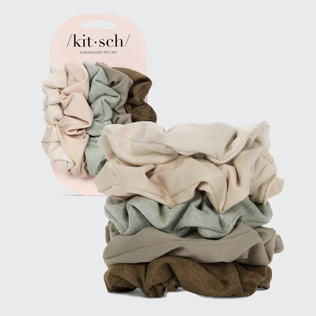 Assorted Textured Scrunchies 5pc Set - Eucalyptus | Kitsch