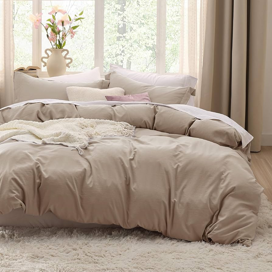 Bedsure Deep Beige Duvet Cover Queen Size - Soft Prewashed Queen Duvet Cover Set, 3 Pieces, 1 Duv... | Amazon (US)