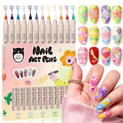 12 Color Nail Art Pens, 3D Nail Polish Pens Set 0.7mm Quick-Drying Acrylic Paint Markers Dotting Liner Drawing Pen Manicure Tools Set for Nail Design, DIY Home Salon Manicure Tools | Amazon (US)