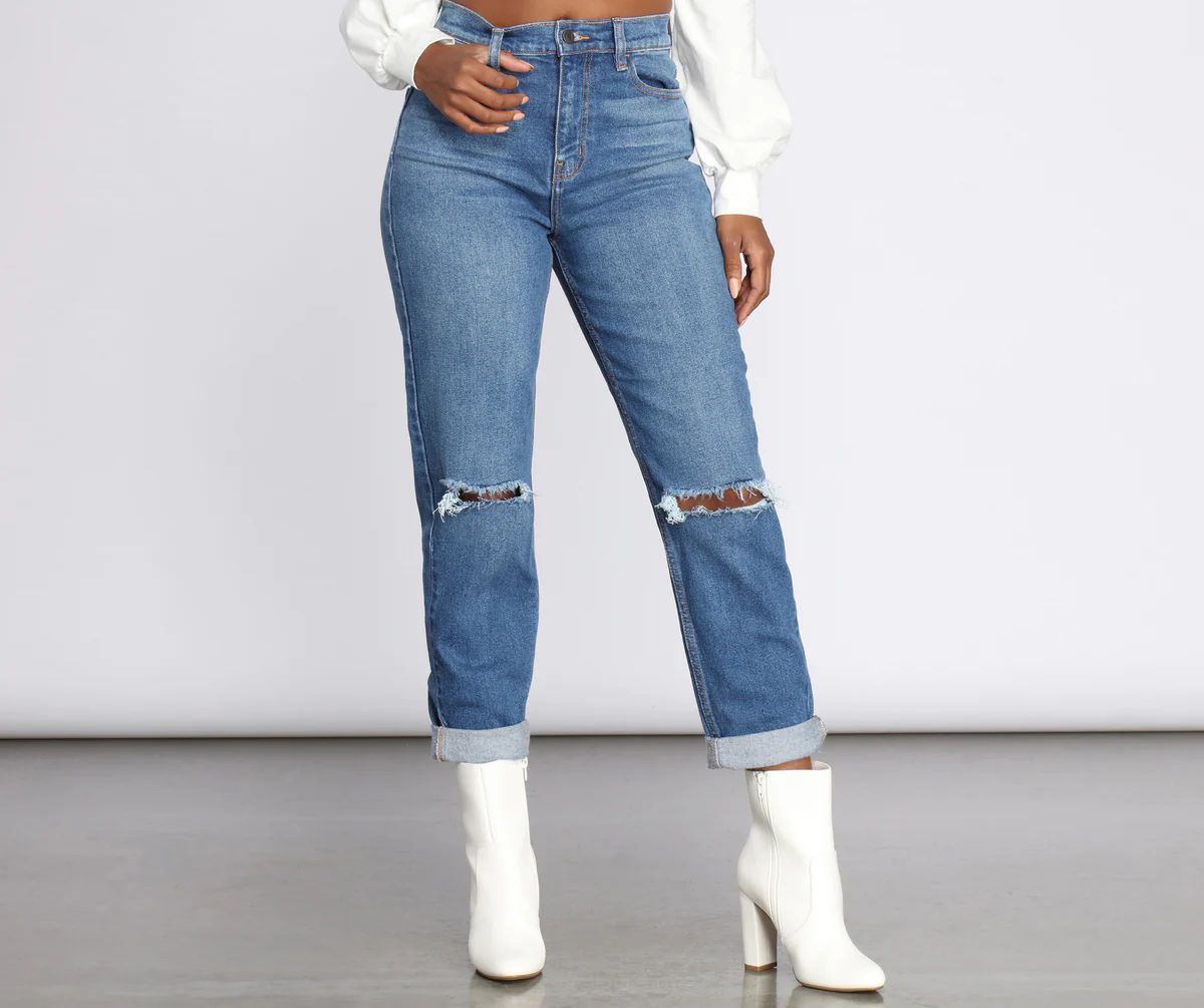 High Rise Distressed Mom Jeans | Windsor Stores