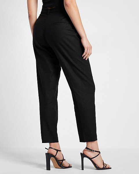 Super High Waisted Linen-Blend Belted Ankle Pant | Express