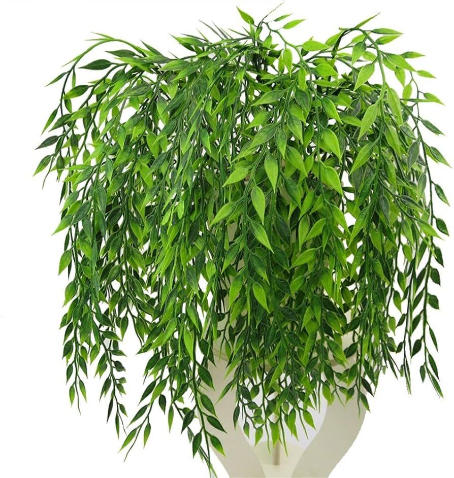 Artificial Weeping Willow, Plastic Plants Greenery Leaves Fake Hanging Vine Faux Ivy Garland UV R... | Amazon (US)
