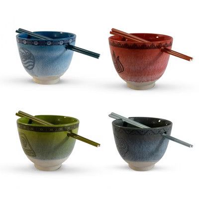 Bazillion Dreams Avatar The Last Airbender Four Nations Ramen Bowl Set | 4 Ramen Noodle Bowl Set with Chopsticks, 20 oz Bowls Set | Target