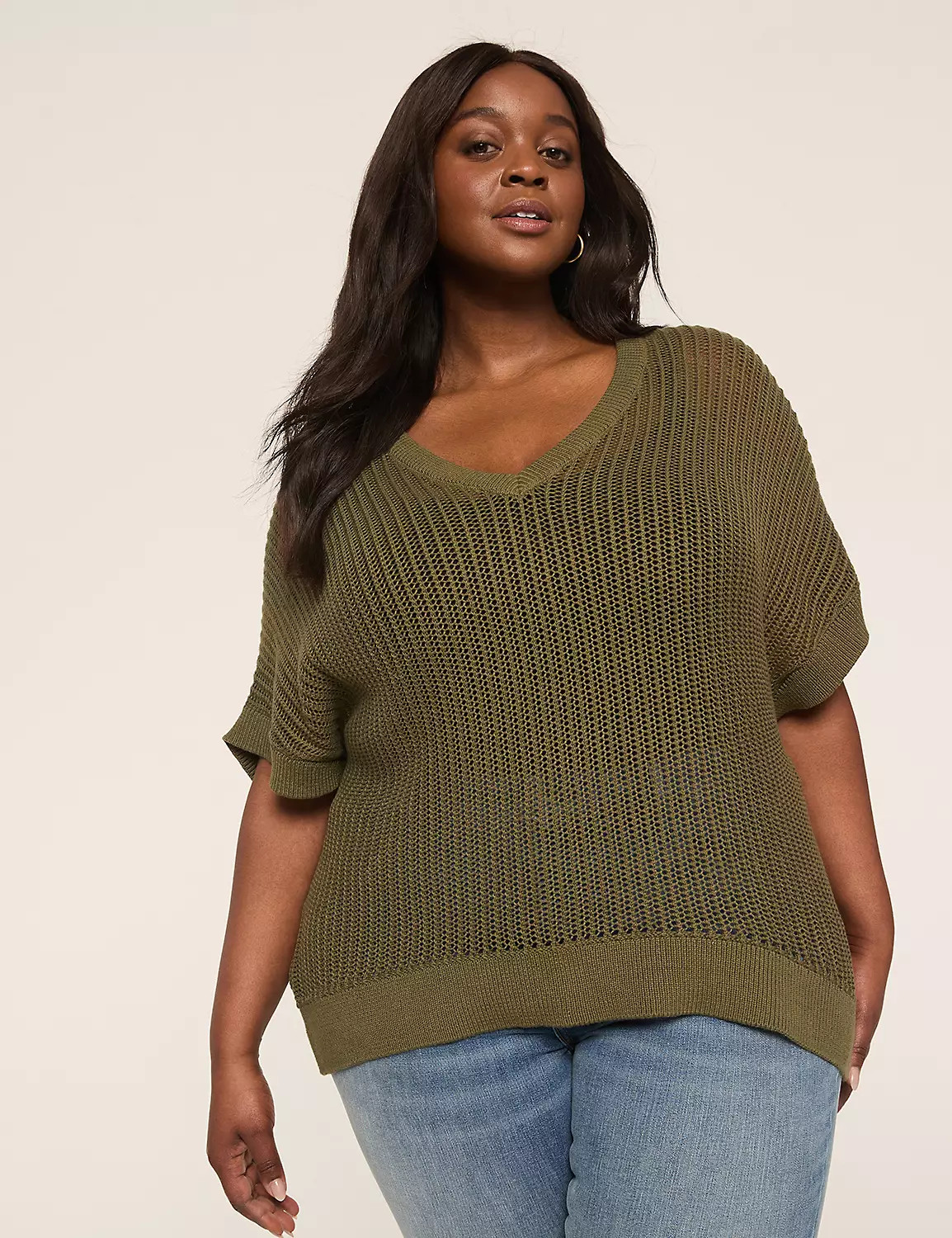 Relaxed Short-Sleeve Stitch Sweater | LaneBryant | Lane Bryant (US)