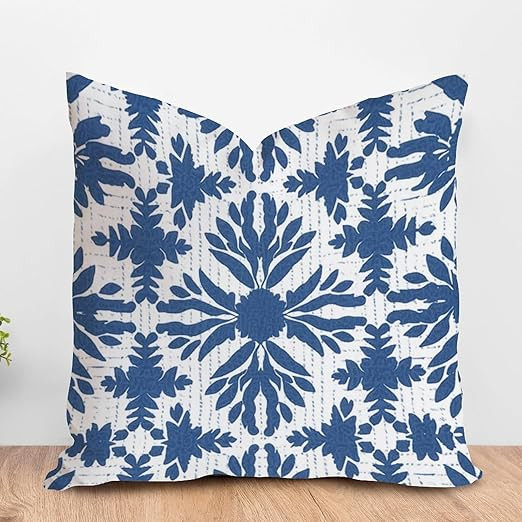 ArogGeld Indigo Blue Trellis Farmhouse Cushion Cover Navy Blue Flower Chinoiserie Home Decor Sofa... | Amazon (US)