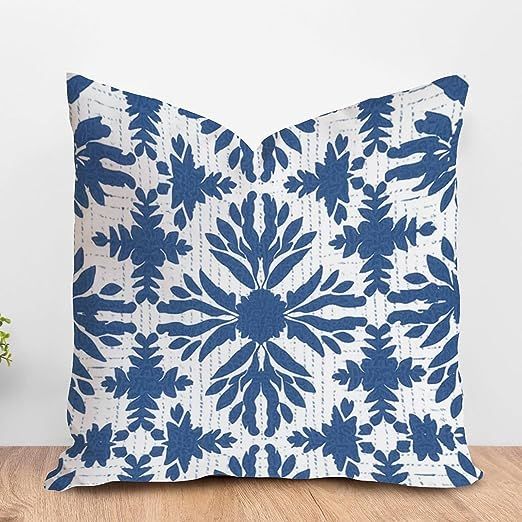 ArogGeld Indigo Blue Trellis Farmhouse Cushion Cover Navy Blue Flower Chinoiserie Home Decor Sofa... | Amazon (US)