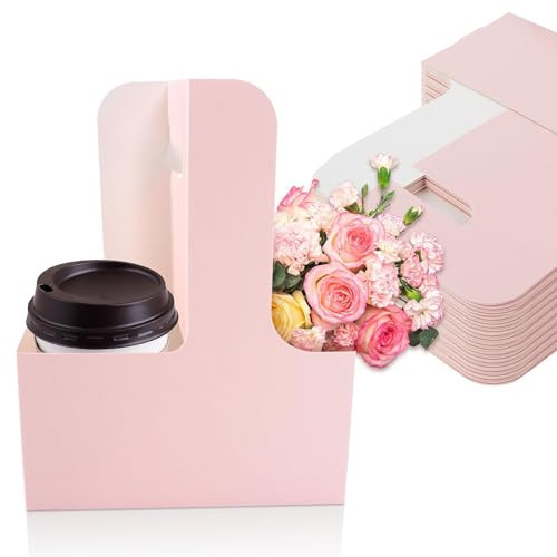 MAQIHAN 2 Cup Drink Carrier with Handle - 12Pcs Disposable Paper Cardboard Coffee Cup Holder Portable Drink Caddy Cup Carriers Foldable to go Cup Holder Food Delivery Accessories for Hot/Cold Drinks | Amazon (US)