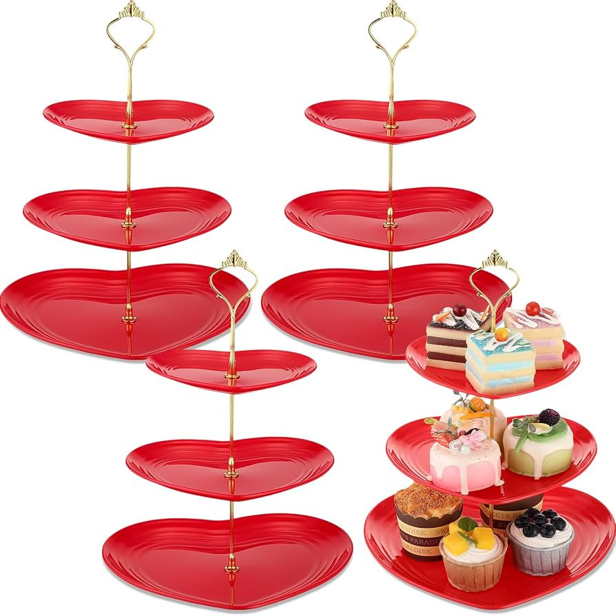 Layhit 4 Pack Valentine's Day 3 Tier Cupcake Stand Heart Shaped 3 Tiered Serving Trays for Party ... | Amazon (US)