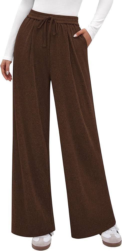 PRETTYGARDEN Women's Wide Leg Pants 2025 Fall Clothes Elastic High Waisted Knit Lounge Palazzo Pa... | Amazon (US)