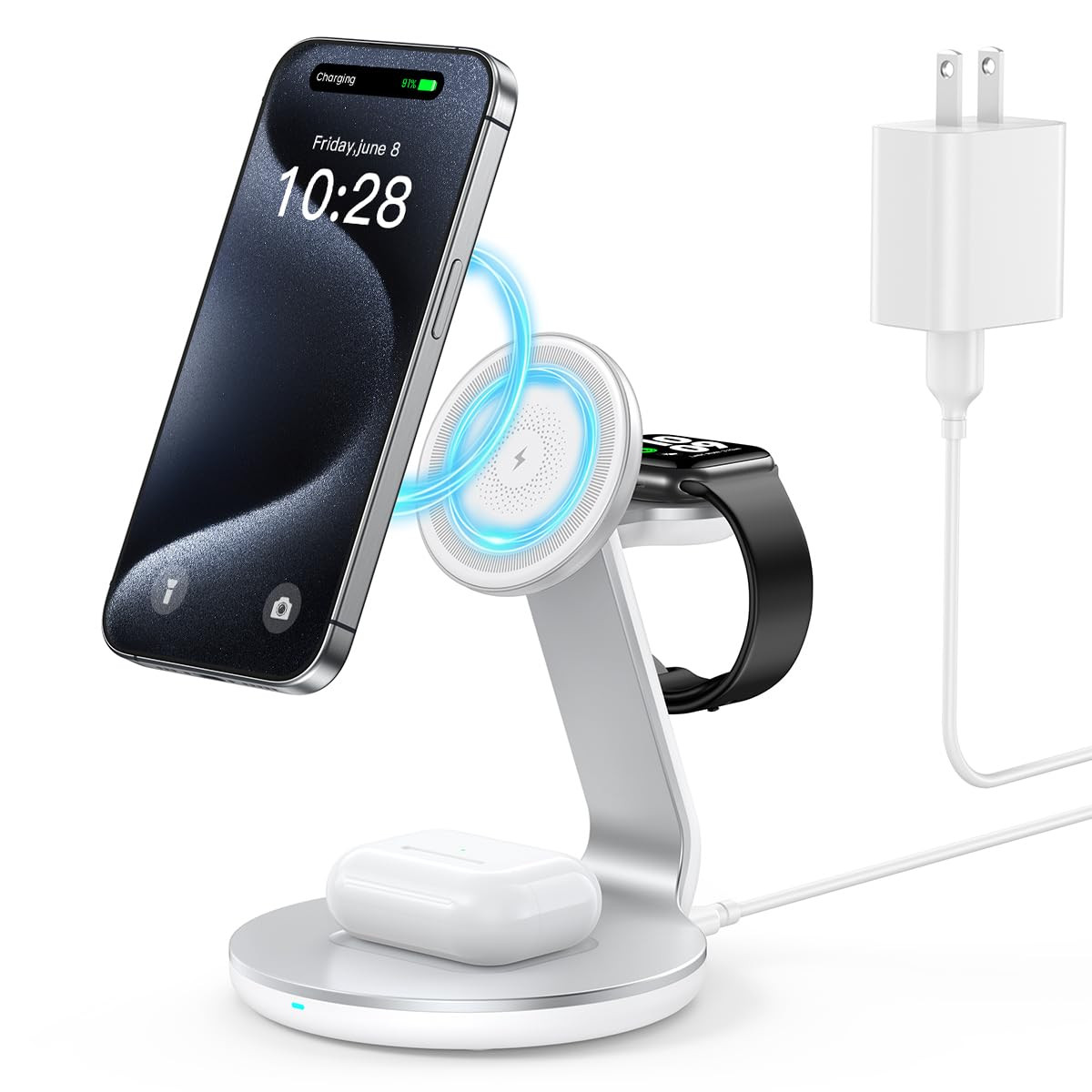 HERRBOL 3 in 1 Charging Station Compatible with Magsafe Charger Wireless Charger Stand for iPhone... | Amazon (US)