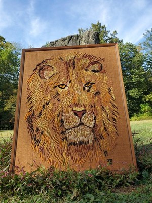 VTG MCM Large 25x32 Needlepoint Lion Head Wall Art Framed Safari Jungle King | eBay US