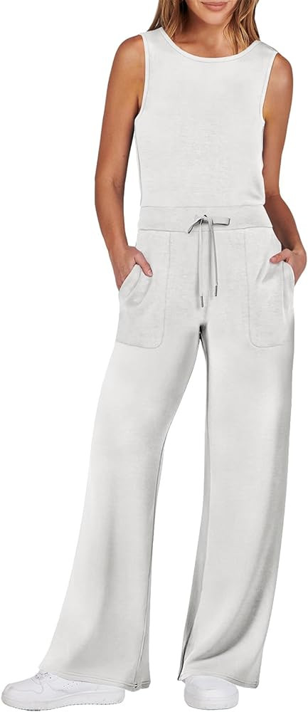 ANRABESS Womens Jumpsuits 2024 Casual Summer Dressy Romper Sleeveless Wide Leg Long Pants Outfits... | Amazon (US)