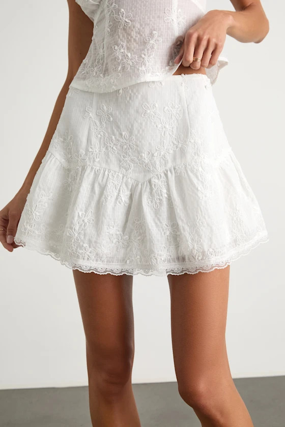 Dessie Ivory Embroidered Mini Skirt | Lulus
