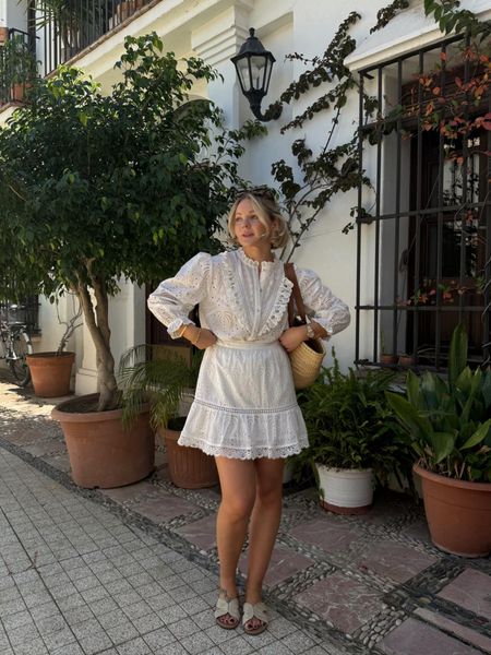 White summer broderie co-ord from Laura Byrnes x Very edit, raffia tan sandals & loewe basket bag  

#LTKstyletip #LTKeurope #LTKSeasonal