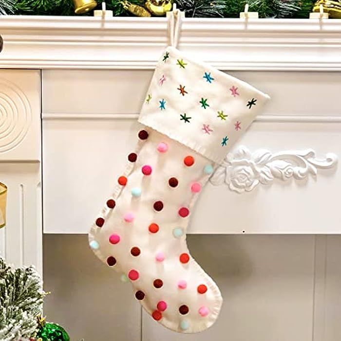 Hopearl 18'' Pom Pom Christmas Stocking Boho Style Socks Ultra Soft Holders Ornament Luxury Gift ... | Amazon (US)
