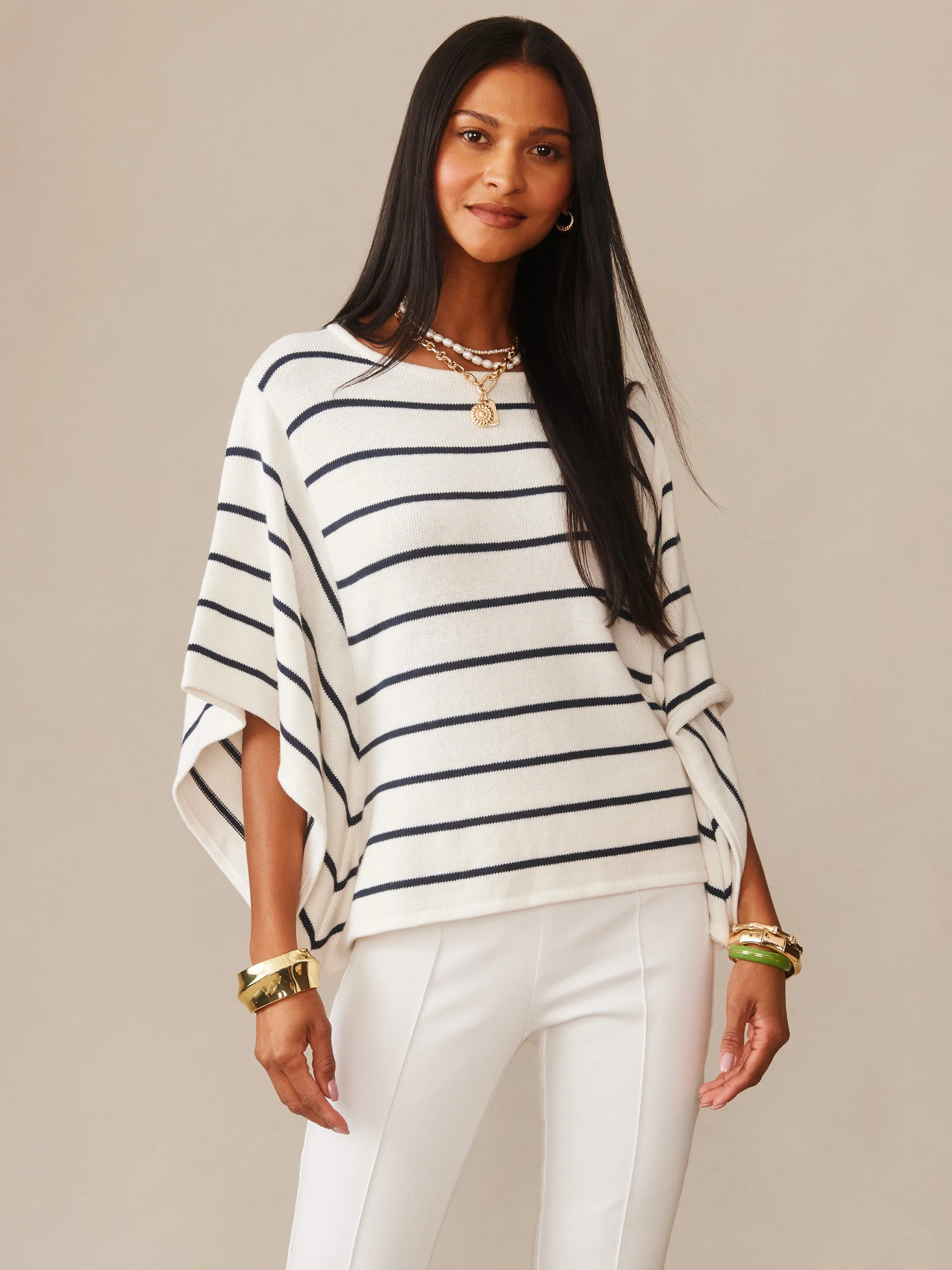 White/Navy Stripe Thea Sweater | Women's Sweaters | J.McLaughlin | J.McLaughlin