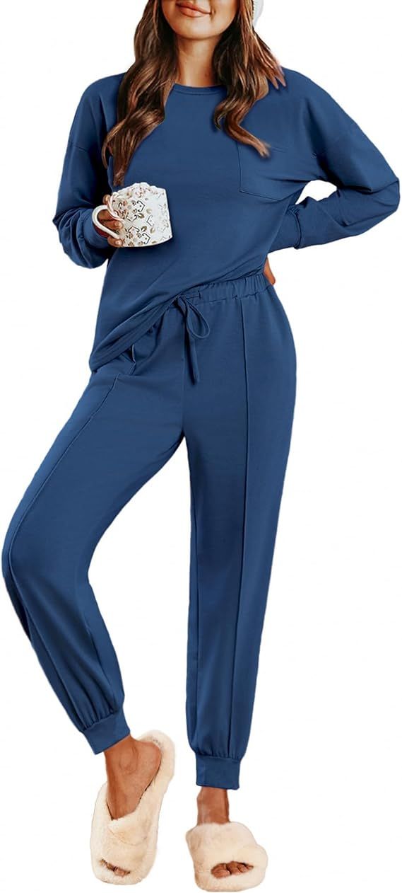 Ekouaer Lounge Sets for Women 2 Piece Jogger Pajama Long Sleeve Pants Loungewear Sweatsuits Casua... | Amazon (US)