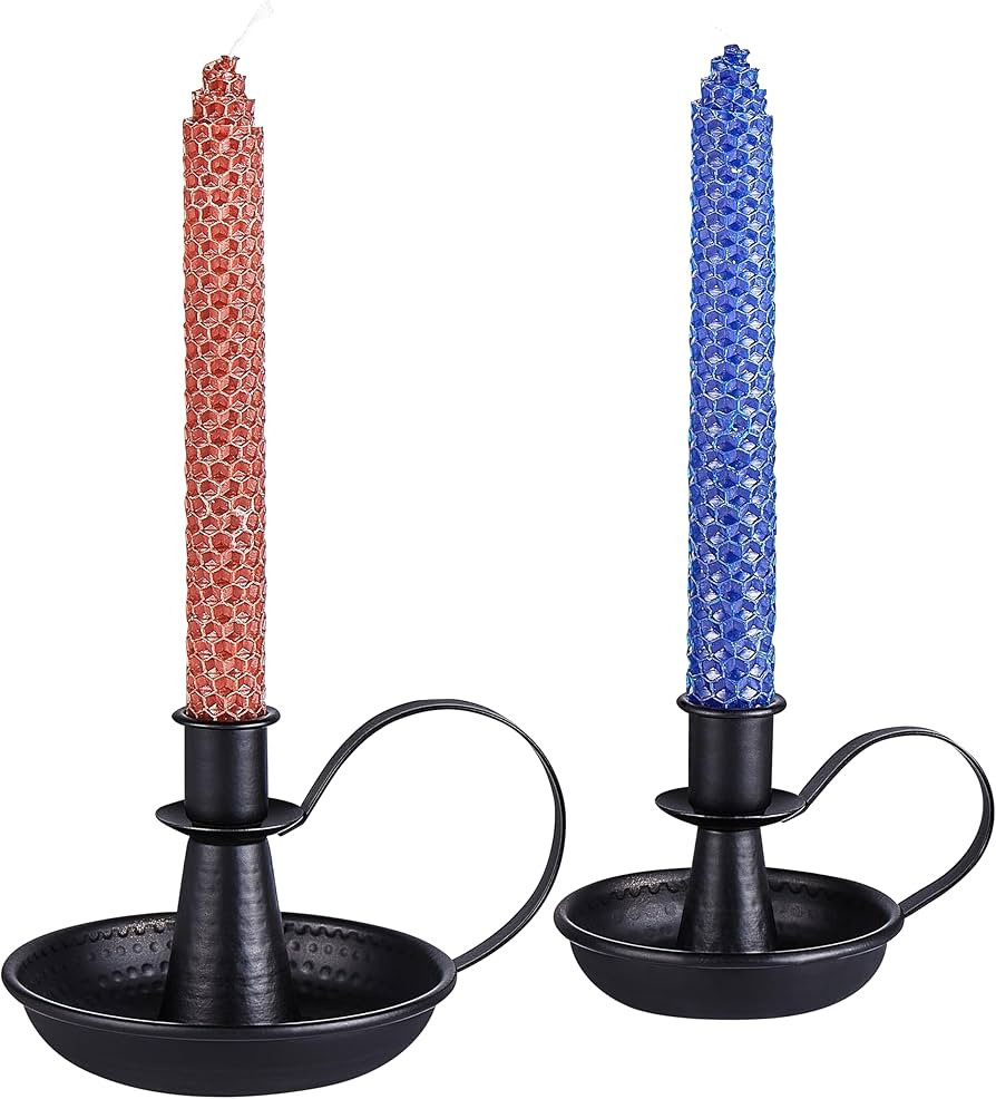 Black Taper Candle Holders, Retro Iron Candlestick Holders with Handle Set of 2 Rustic Iron Porta... | Amazon (US)