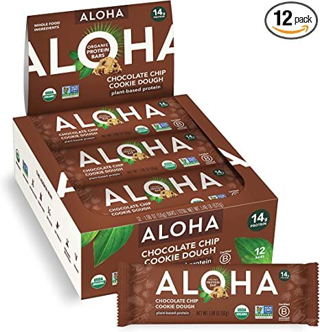 ALOHA Organic Plant Based Protein Bars - Chocolate Chip Cookie Dough - 12 Count, 1.9oz Bars - Veg... | Amazon (US)