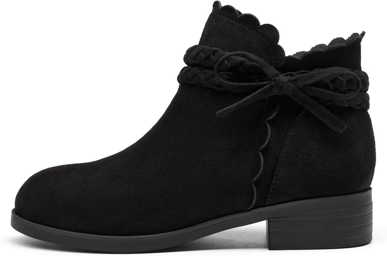 Coutgo Girls Bow Ankle Boots Low Heel Zip Booties Braided Strap Dress Shoes | Amazon (US)