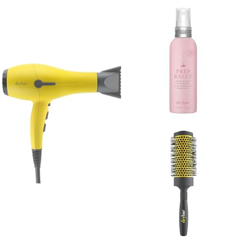 Drybar Buttercup Blow-Dryer, Prep Rally Prime & Prep Detangler Noir Scent Full Pint Medium Round Ceramic Brush Set | Amazon (US)