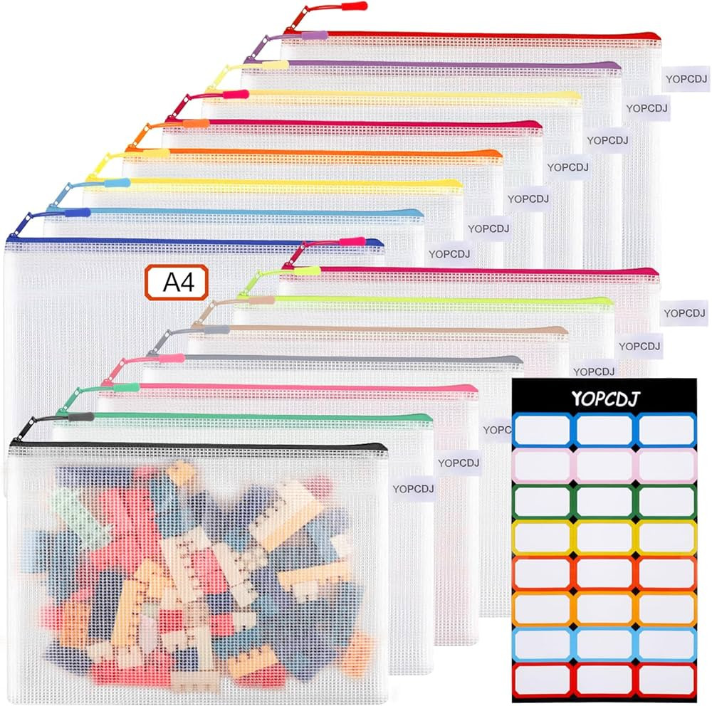 15PCS Mesh Zipper Pouch Bags, A4 13.5x9.5 Inches Waterproof Mesh Bags with Zipper, Plastic Zipper... | Amazon (US)