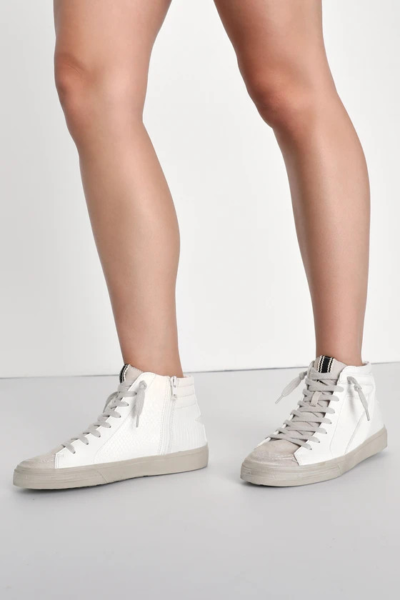 Rooney Off White Snake-Embossed Distressed High Top Sneakers | Lulus (US)