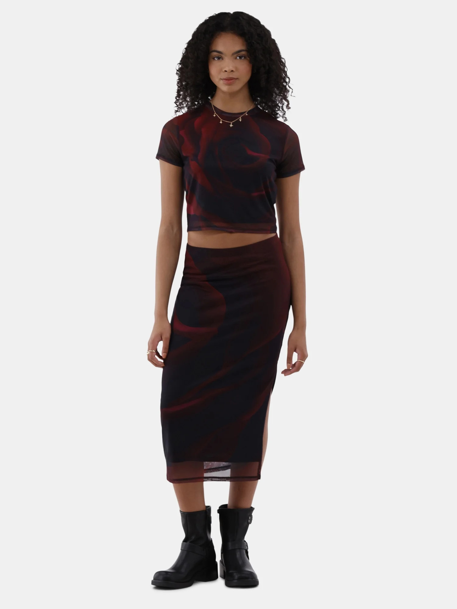 No Boundaries Mesh Top and Skirt Set, 2-Piece, Women’s and Women’s Plus | Walmart (US)